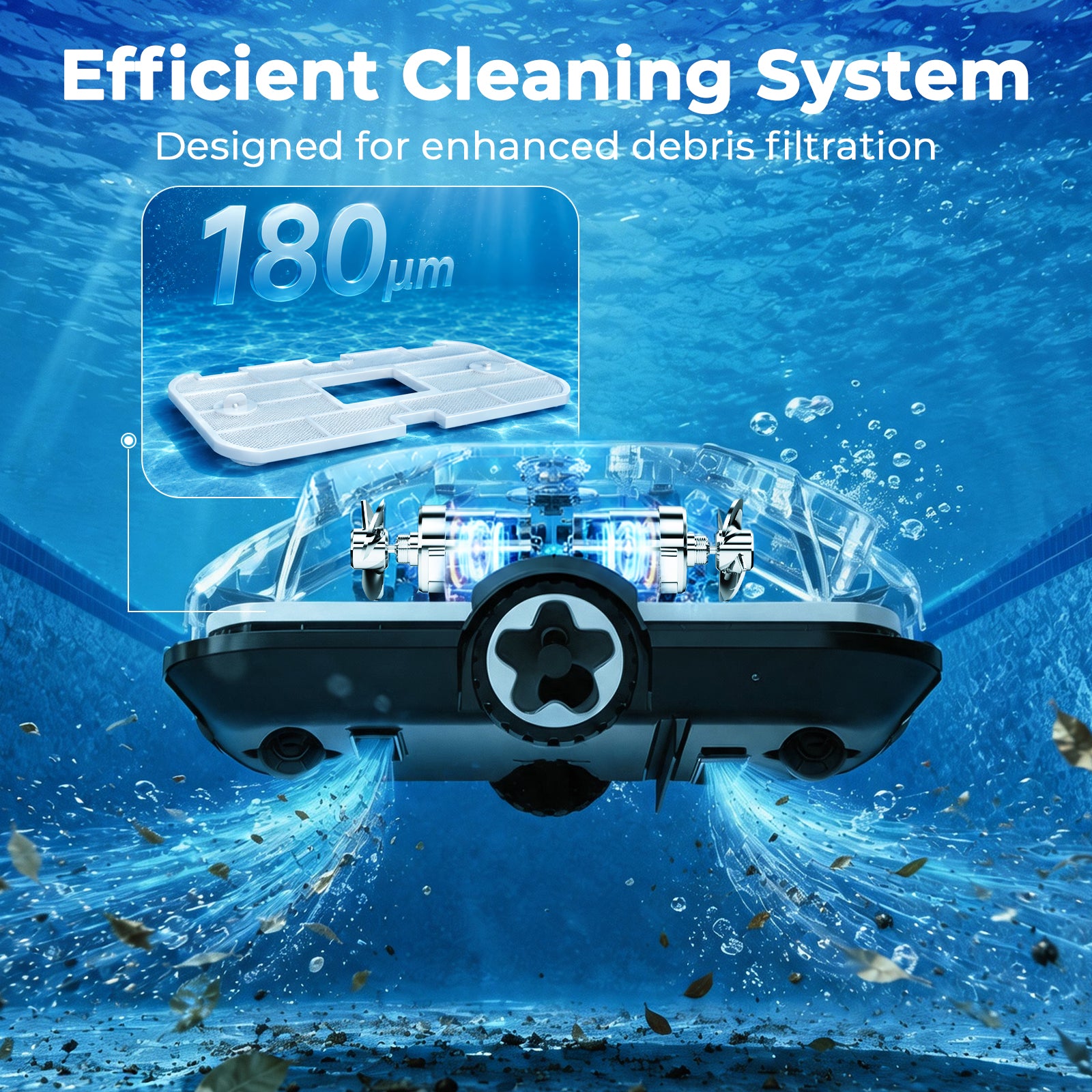 C1 Robotic Pool Cleaner, Cordless Pool Vacuum for Above Ground & Inground Pools, 200mins Runtime Automatic Pool Vacuum Robot for Leaves & Dirt, Powerful Suction up to 2500 sq.ft, Self Parking