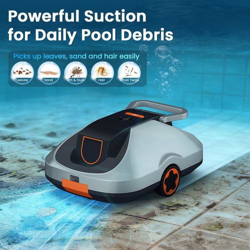 C1 Robotic Pool Cleaner, Cordless Pool Vacuum for Above Ground & Inground Pools, 200mins Runtime Automatic Pool Vacuum Robot for Leaves & Dirt, Powerful Suction up to 2500 sq.ft, Self Parking