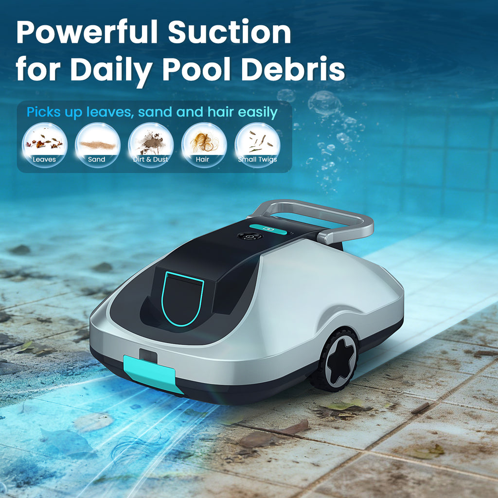 Zebary C1 Robotic Pool Cleaner, 200-Min Cordless Pool Vacuum for Above Ground & Inground Pools up to 2500 Sq.ft, Automatic Pool Vacuum Robot for Leaves & Dirt, Powerful Suction Self-Parking-Teal