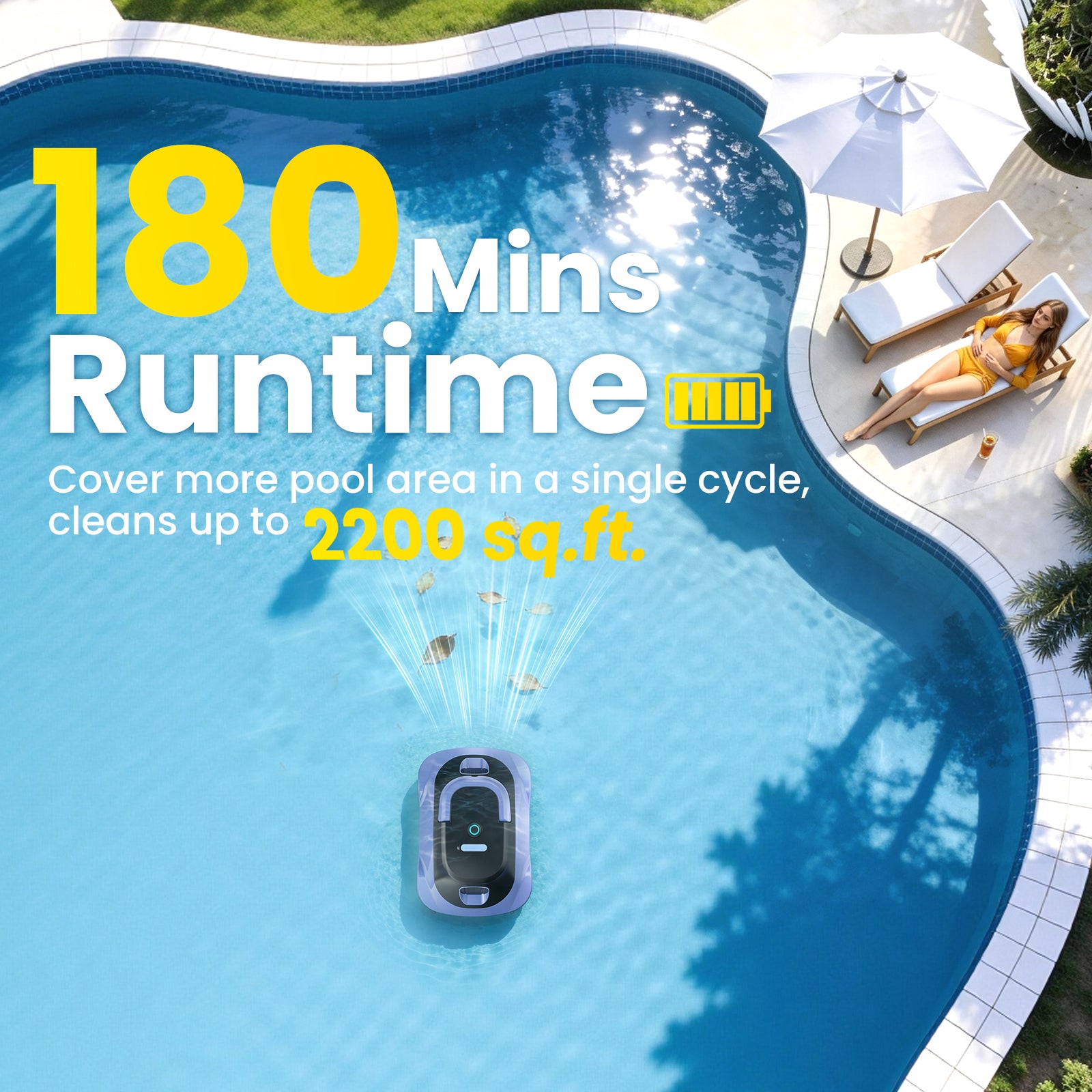 C5 Cordless Robotic Pool Cleaner, Automatic Pool Vacuum with 180-Min Runtime & Auto-Parking for Flat Above-Ground Pools