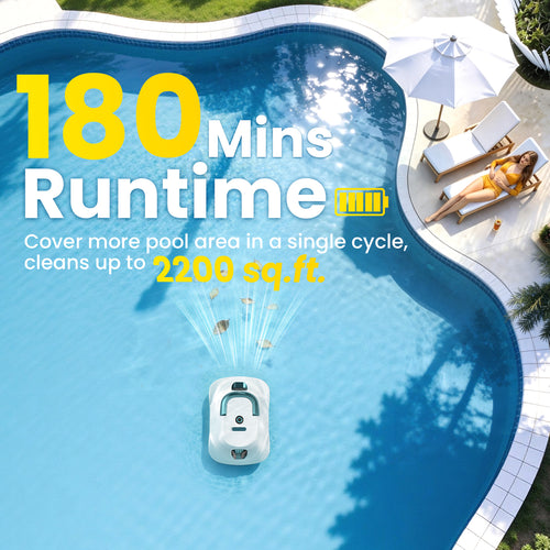 C5 Cordless Robotic Pool Cleaner, Automatic Pool Vacuum with 180-Min Runtime & Auto-Parking for Flat Above-Ground Pools up to 2200 Sq.Ft