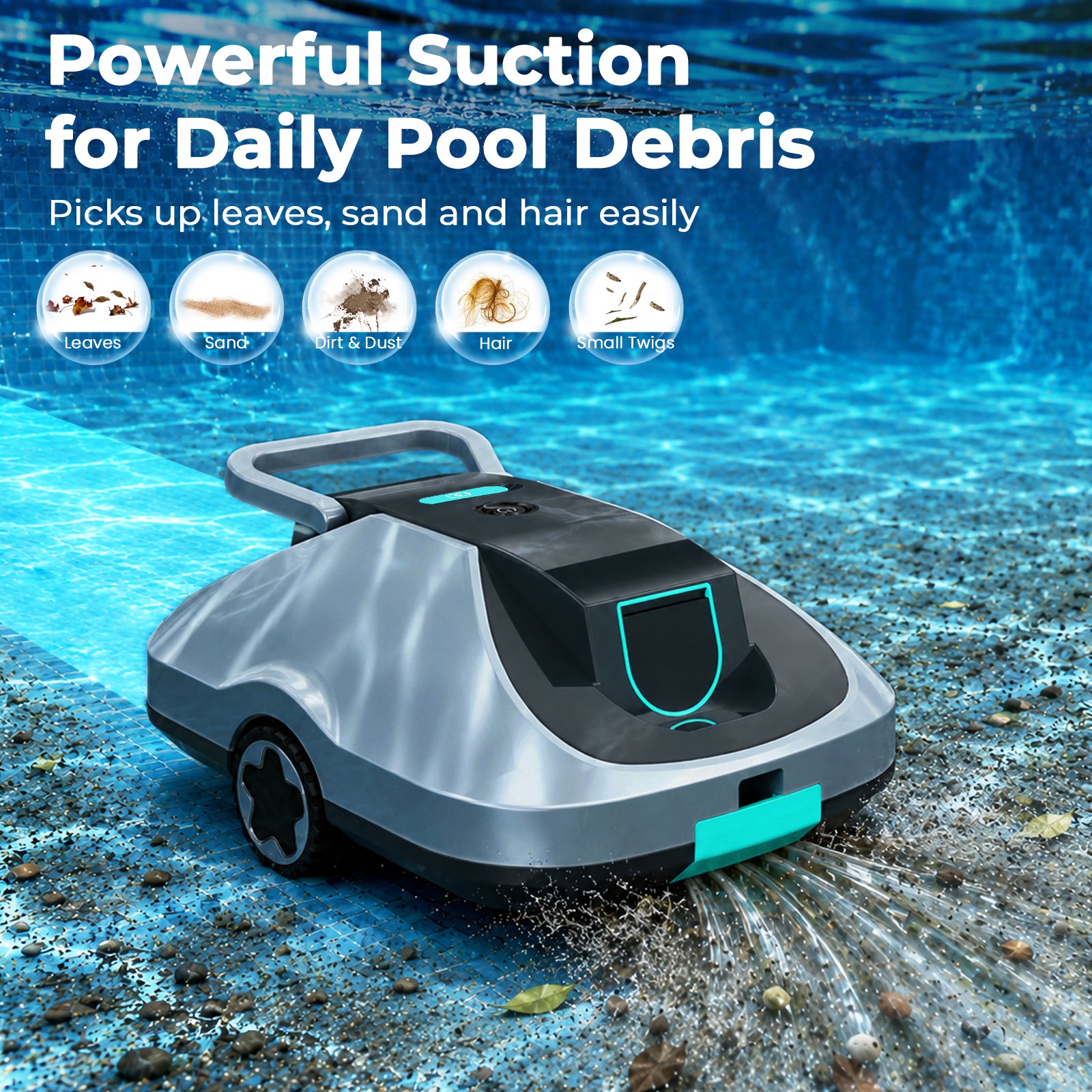 C1 Robotic Pool Cleaner, Cordless Pool Vacuum for Above Ground & Inground Pools, 200mins Runtime Automatic Pool Vacuum Robot for Leaves & Dirt, Powerful Suction up to 2500 sq.ft, Self Parking