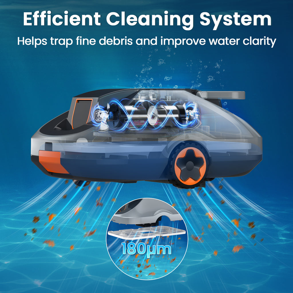 Zebary C1 Robotic Pool Cleaner, 200-Min Cordless Pool Vacuum for Above Ground & Inground Pools up to 2500 Sq.ft, Automatic Pool Vacuum Robot for Leaves & Dirt, Powerful Suction Self-Parking-Orange
