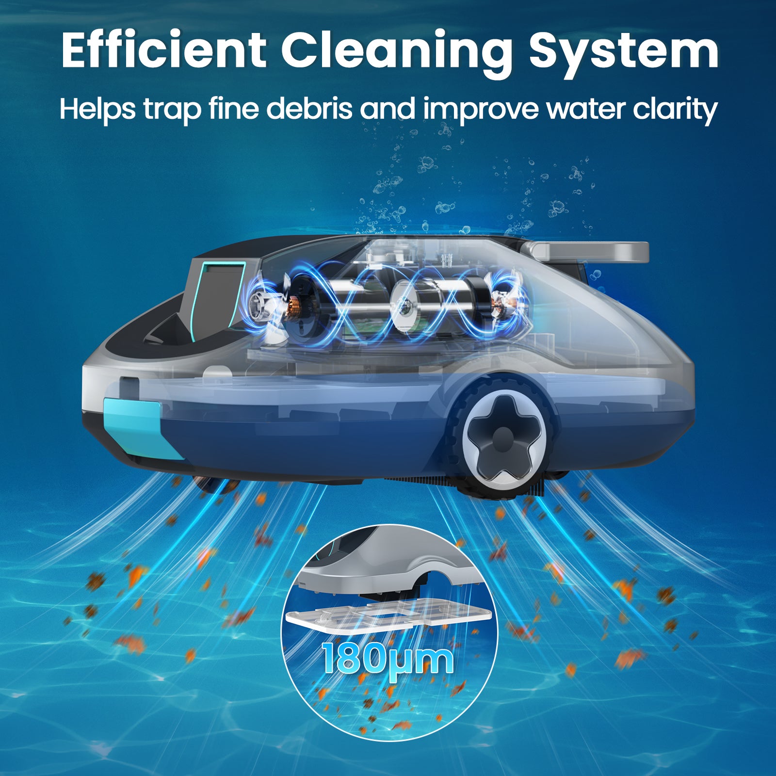 C1 Robotic Pool Cleaner, Cordless Pool Vacuum for Above Ground & Inground Pools, 200mins Runtime Automatic Pool Vacuum Robot for Leaves & Dirt, Powerful Suction up to 2500 sq.ft, Self Parking