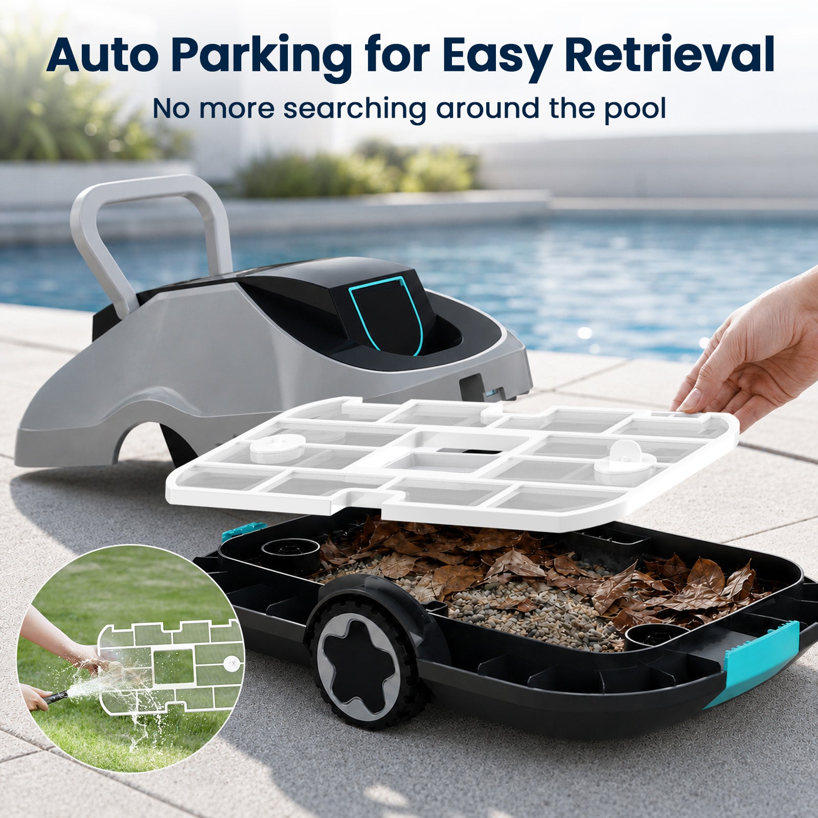 C1 Robotic Pool Cleaner, Cordless Pool Vacuum for Above Ground & Inground Pools, 200mins Runtime Automatic Pool Vacuum Robot for Leaves & Dirt, Powerful Suction up to 2500 sq.ft, Self Parking