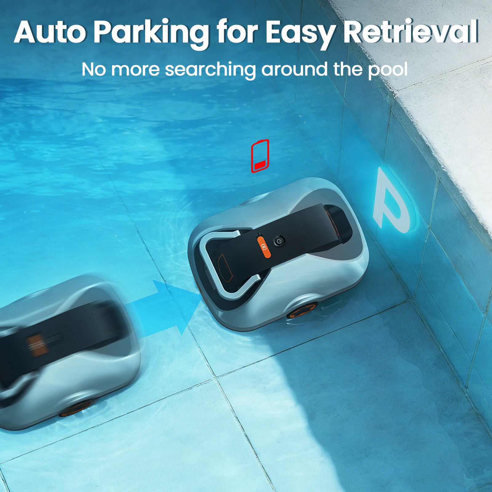 C1 Robotic Pool Cleaner, Cordless Pool Vacuum for Above Ground & Inground Pools, 200mins Runtime Automatic Pool Vacuum Robot for Leaves & Dirt, Powerful Suction up to 2500 sq.ft, Self Parking