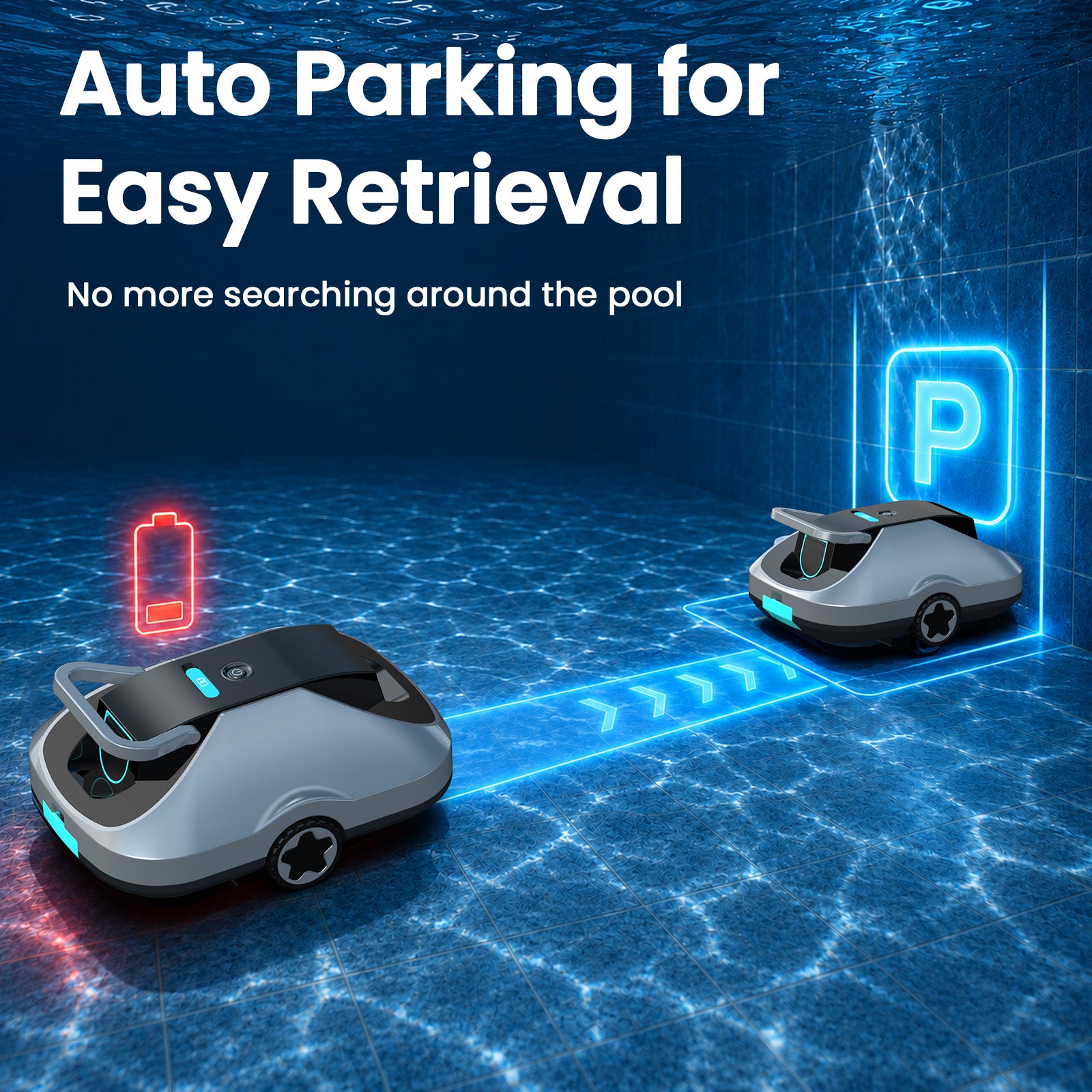C1 Robotic Pool Cleaner, Cordless Pool Vacuum for Above Ground & Inground Pools, 200mins Runtime Automatic Pool Vacuum Robot for Leaves & Dirt, Powerful Suction up to 2500 sq.ft, Self Parking