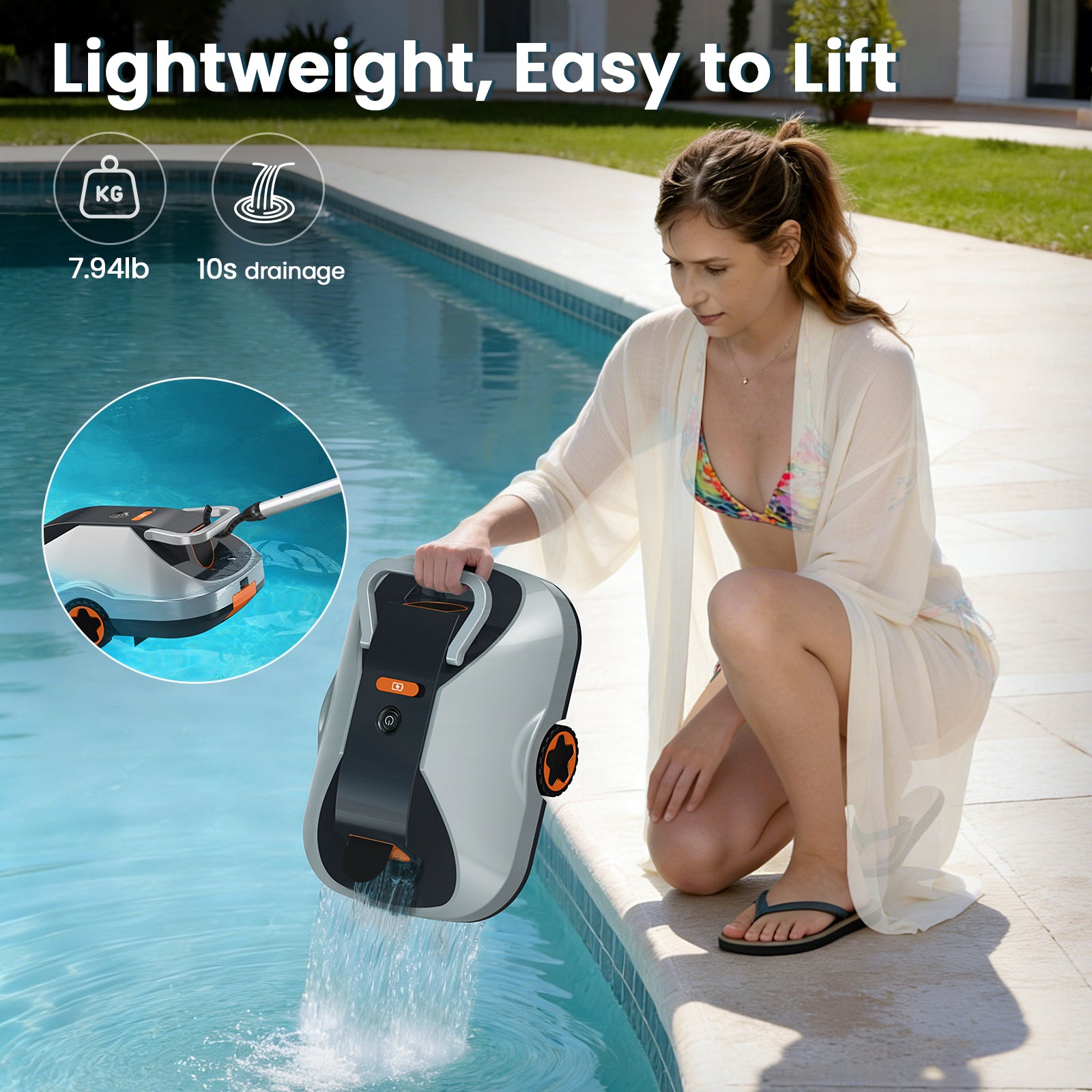C1 Robotic Pool Cleaner, Cordless Pool Vacuum for Above Ground & Inground Pools, 200mins Runtime Automatic Pool Vacuum Robot for Leaves & Dirt, Powerful Suction up to 2500 sq.ft, Self Parking