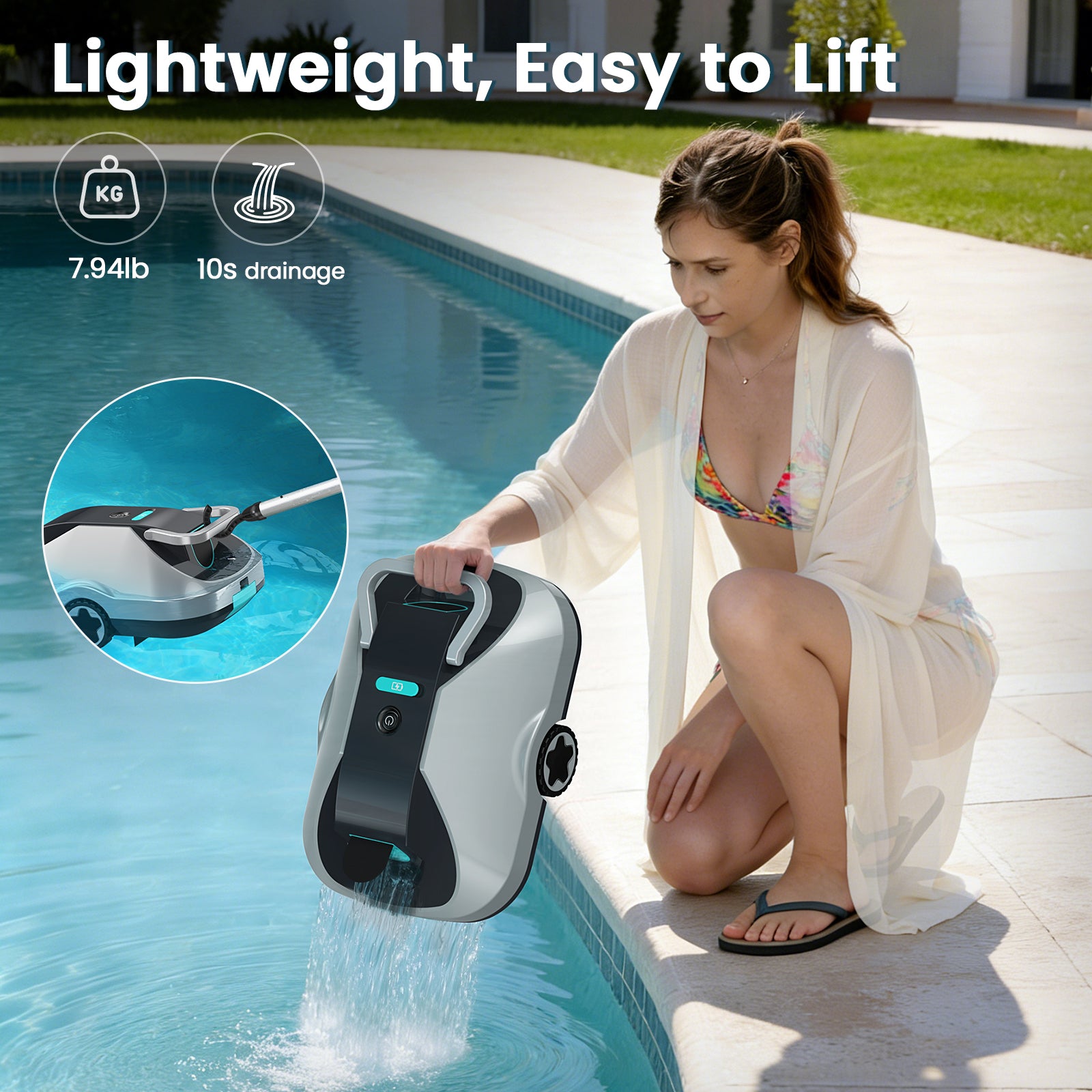 C1 Robotic Pool Cleaner, Cordless Pool Vacuum for Above Ground & Inground Pools, 200mins Runtime Automatic Pool Vacuum Robot for Leaves & Dirt, Powerful Suction up to 2500 sq.ft, Self Parking
