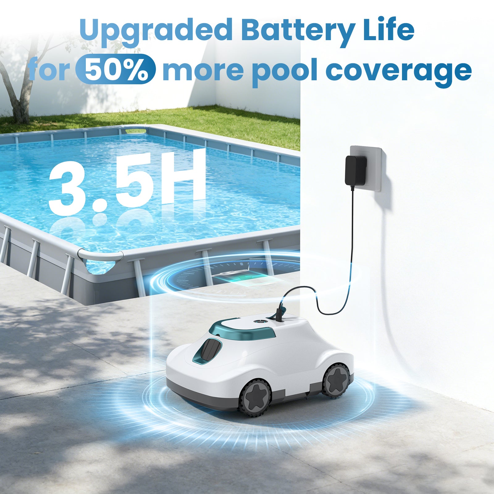C5 Cordless Robotic Pool Cleaner, Automatic Pool Vacuum with 180-Min Runtime & Auto-Parking for Flat Above-Ground Pools up to 2200 Sq.Ft