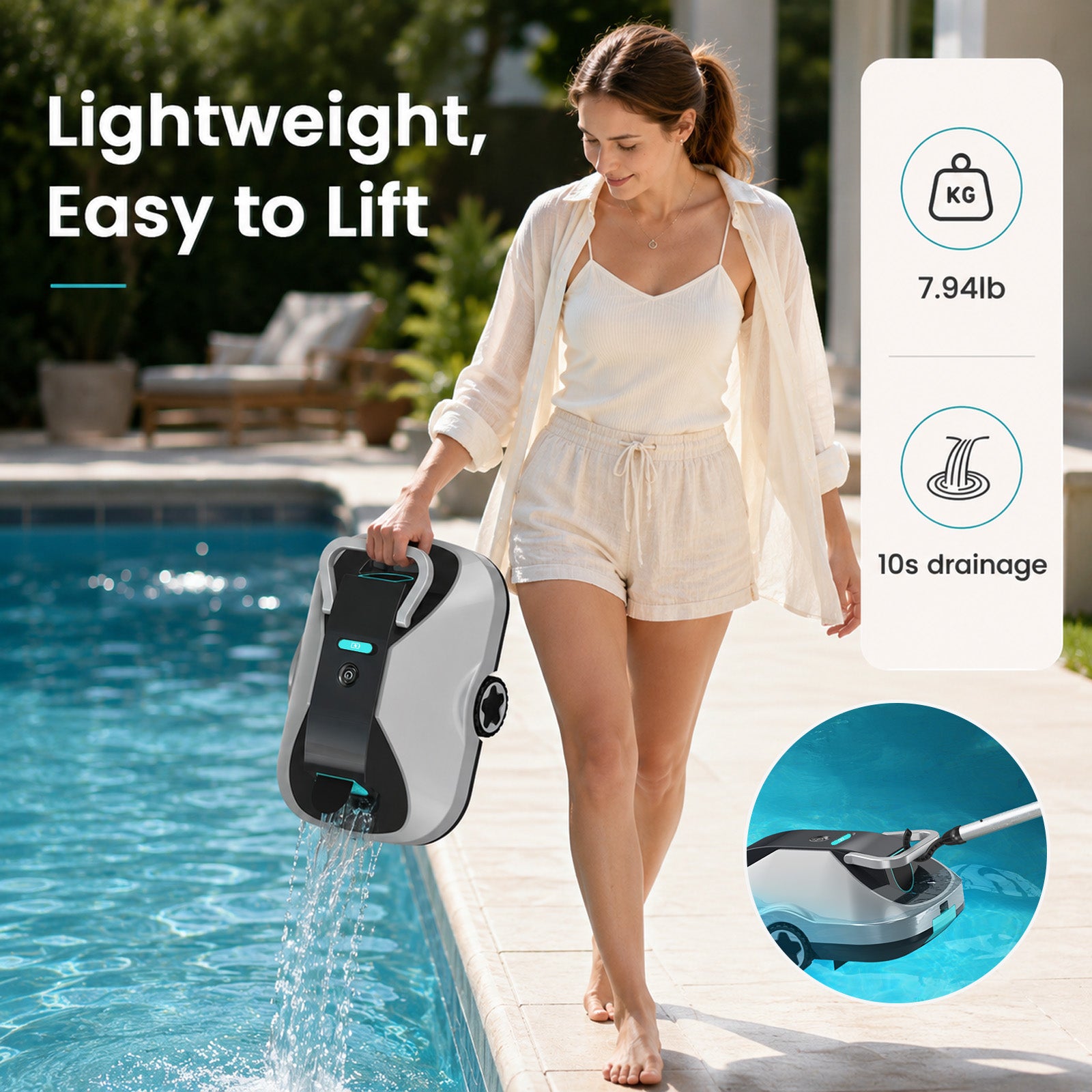 C1 Robotic Pool Cleaner, Cordless Pool Vacuum for Above Ground & Inground Pools, 200mins Runtime Automatic Pool Vacuum Robot for Leaves & Dirt, Powerful Suction up to 2500 sq.ft, Self Parking