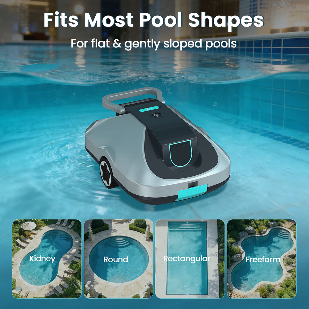 Zebary C1 Robotic Pool Cleaner, 200-Min Cordless Pool Vacuum for Above Ground & Inground Pools up to 2500 Sq.ft, Automatic Pool Vacuum Robot for Leaves & Dirt, Powerful Suction Self-Parking-Teal